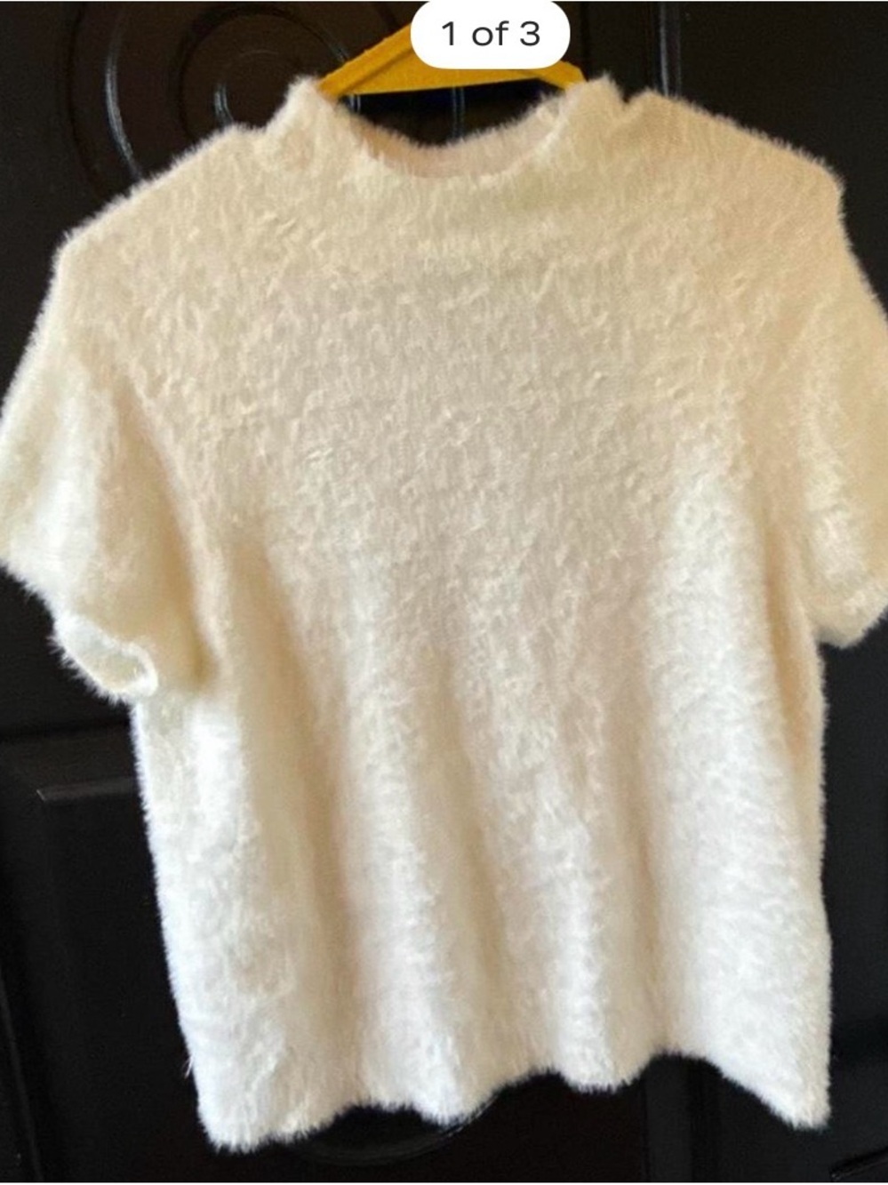 Anthropologie Maeve Fuzzy Short Sleeve Sweater in Cream